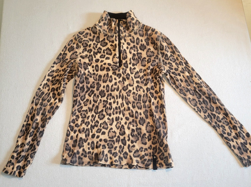 Lauren Active Ralph Lauren Women's Small Cheetah Print Thermal 1/4 Zip Top